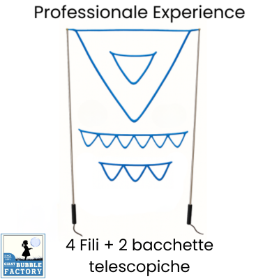 Kit professionale per bolle giganti con 4 fili e 2 bacchette telescopiche, per effetti spettacolari e scenografici.