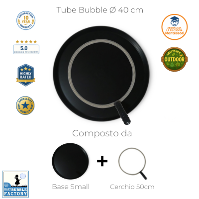 Kit Tube Bubble con cerchio da 40 cm e base Small da 53 cm per creare bolle di sapone giganti all’aperto.
