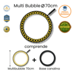 Multibolla Ø70 cm con manico e base canalina inclusa, strumento professionale per creare tante bolle di sapone giganti. Perfetto per attività all’aperto, spettacoli ed eventi per bambini.