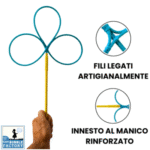 Clover XL trifoglio per bolle giganti, attrezzo professionale artigianale prodotto solo da Giant Bubble Factory, filo tecnico assorbente e manico rinforzato per spettacoli e animazioni.